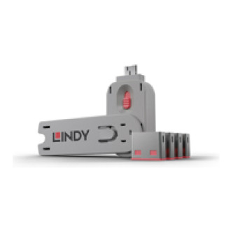LINDY USB Portschloesser ROT+key. 4 Schloesser mit 1 Schluessel