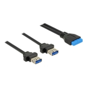 DELOCK Kabel USB 3.0 Pfostenbuchse 2,00 mm 19 Pin > 2 x USB 3.0 Typ-A Buchse zum Einbau 80 cm