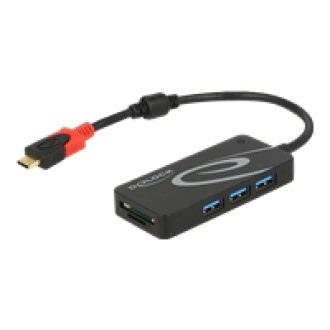 DELOCK Externer USB 3.1 Gen 1 Hub USB Type-C > 3 x USB Typ-A + 2 Slot SD Card Reader schwarz