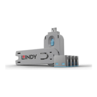 LINDY USB Portschloesser 4xBLAU+Key 4 Schloesser mit 1 Schluessel