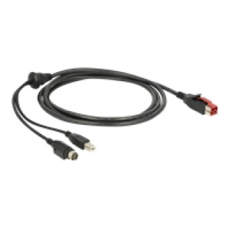 DELOCK PoweredUSB Kabel Stecker 24 V > USB Typ-B Stecker + Hosiden Mini-DIN 3 Pin Stecker 2 m für POS Drucker und Terminals