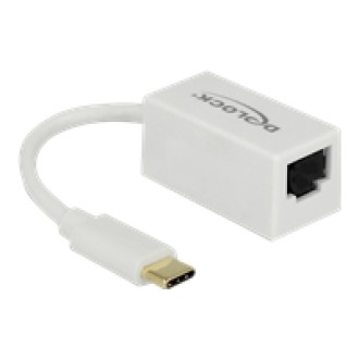 DELOCK Adapter SuperSpeed USB USB 3.1 Gen 1 mit USB Type-C Stecker > Gigabit LAN 10/100/1000 Mbps kompakt weiss