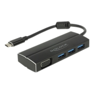 DELOCK USB 3.1 Gen 1 Adapter USB Type-C zu 3 x USB 3.0 Typ-A Hub + 1 x VGA DP Alt Mode