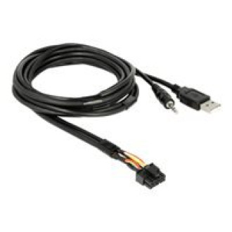 DELOCK Kabel USB Typ-A Stecker + 3,5mm 4 Pin Klinkenstecker > Einbaubuchse USB Typ-A Buchse 1,5m schwarz