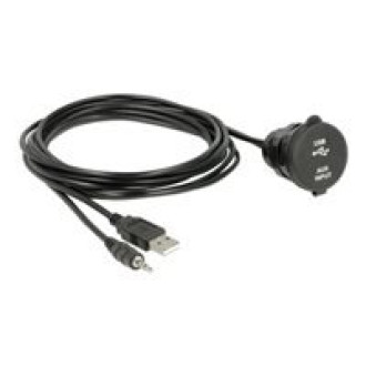 DELOCK Kabel USB Typ A Stecker + 3,5mm 4 Pin Klinkenstecker > Einbaubuchse mit Verschlussdeckel USB Typ A Buchse 2m schwarz