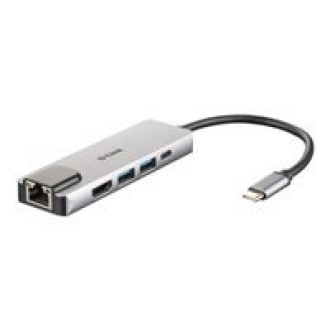 D-LINK DUB-M520 5-In-1 USB-C Hub 2x SuperSpeed USB 3.0 1x 4K HDMI 1x USB-C mit Ladefunktion bis 60W  1x RJ-45