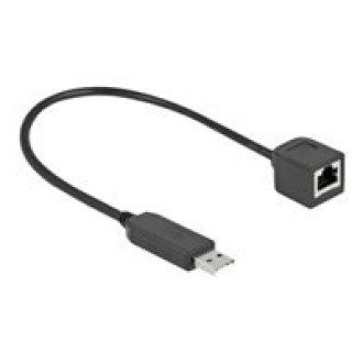 DELOCK Serielles Anschlusskabel mit FTDI Chipsatz USB 2.0 Typ-A Stecker zu RS-232 RJ45 Buchse 25cm schwarz