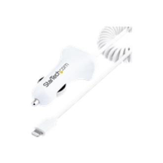 STARTECH.COM Zigarettenanzünder USB Ladegerät mit Lightning Spiralkabel 12W 2 Port USB Auto Ladegerät Adapter Kfz USB