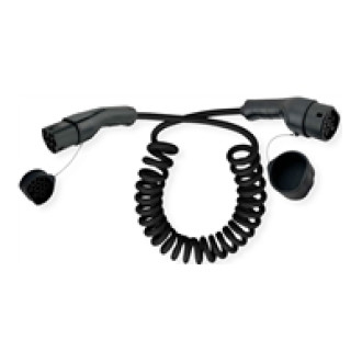 ROLINE E-Auto Ladekabel Typ2 3-phasig 480VAC 3P+N+E 16 A 11 kW Spiralkabel 7,5m