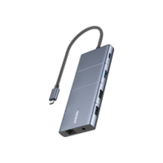 ANKER 565 USB-C Hub (11-in-1) je 1x USB-C & USB-A 10Gbps 2x USB-A 1x HDMI 1x DisplayPort 1x 100W USB-C 1x Ethernet 1x AUX 1x microSD
