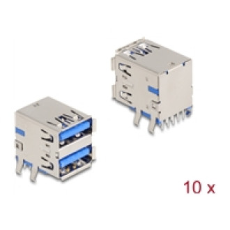 DELOCK USB 5 Gbps Typ-A Buchse zweireihig 18 Pin THT Steckverbinder zur Durchsteckmontage 90 gewinkelt 10 Stuck