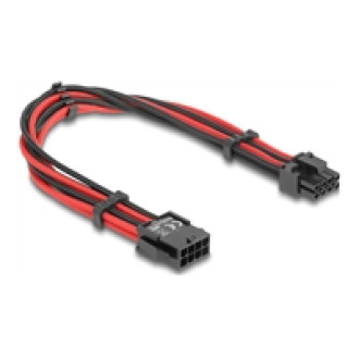 DELOCK Verlängerungskabel 8 Pin Stecker zu 6 + 2 Pin PCIe Buchse Textilummantelung rot-schwarz 30cm