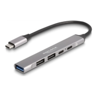 DELOCK 4 Port Slim USB Type-C Hub mit 1 x USB 10 Gbps Typ-A + 2 x USB 2.0 Typ-A + 1 x USB 2.0 USB Type-C und PD 95 W