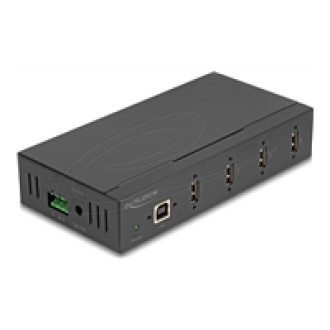 DELOCK Industrie Hub 4 x USB 2.0 Typ-A mit 15 kV ESD Schutz und Hutschienenbefestigung
