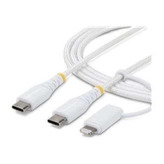 STARTECH.COM 2m 6ft 2-in-1 Rugged USB-C Charging Cable with Lightning Adapter 30W/60W 3A Apple MFi Certified Braided USB C