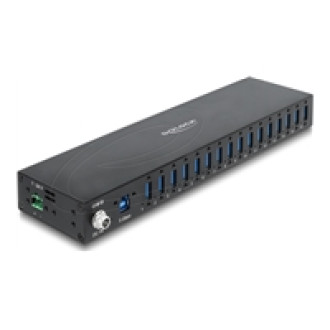 DELOCK Industrie Hub 16 x USB 5 Gbps Typ-A mit 8 kV ESD Schutz und Hutschienenbefestigung