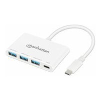 MANHATTAN 3-Port USB 3.0 Typ-C Hub USB-C-Stecker auf 3x USB-A-Buchsen und 1x Typ C 100 W PD-Buchse 5 Gbit/s USB 3.2 Gen 1 weiss