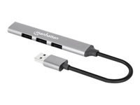 MANHATTAN 4-Port USB 3.0/2.0 Kombo-Hub USB-A-Stecker auf ein5 Gbit/s USB 3.2 Gen1-Port drei 480 Mbit/s USB 2.0-Ports Aluminium grau