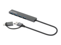 MANHATTAN 4-Port USB 3.0 Typ-C/-A Hub USB-C und USB-A-Stecker auf 4x USB-A-Buchsen 5 Gbit/s USB 3.2 Gen 1 Strom über USB Space Grau